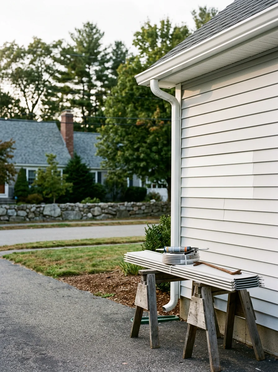 Gutter and siding repair on a residential house in Andover, MA