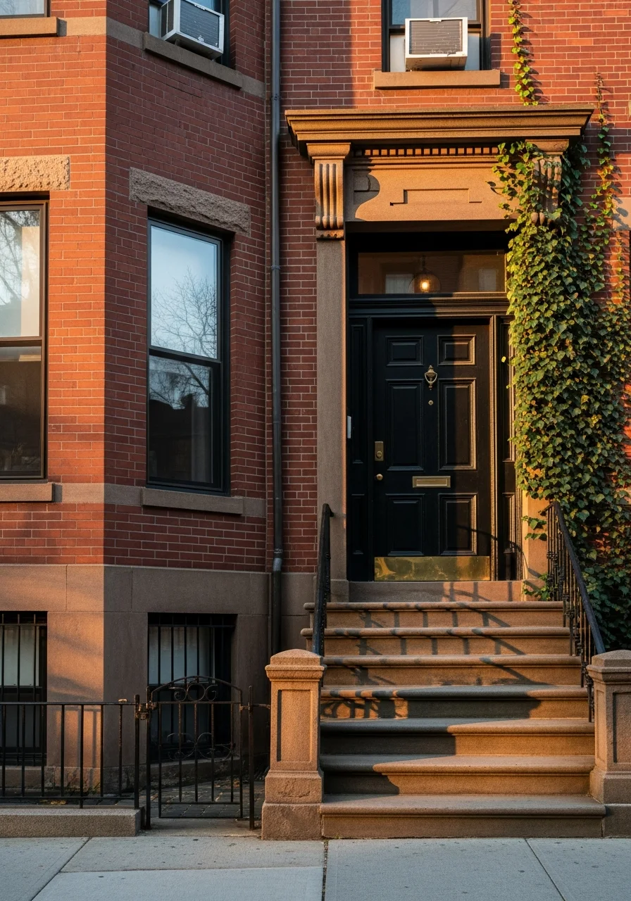 Detail of a Boston property's facade and entry, representing urban residential character.