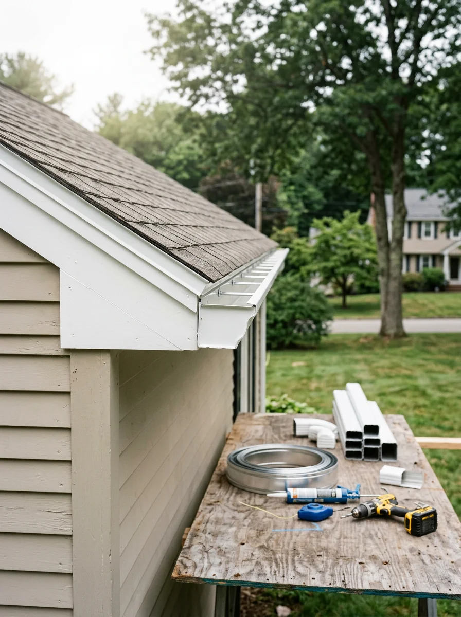 Gutter and roof edge work on a residential home in North Andover, MA