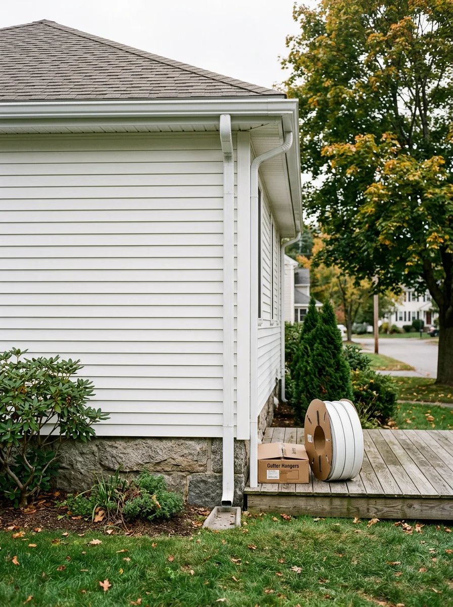 Gutter system on a residential home in North Reading, Massachusetts