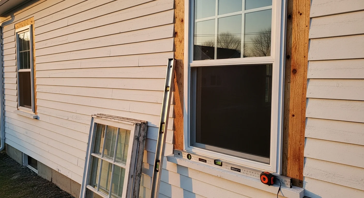 A newly installed replacement window on a single-family Colonial home in Reading, MA, with clean exterior trim and a tight weatherproof seal. The surrounding siding shows no gaps or damage, reflecting a complete and finished installation.